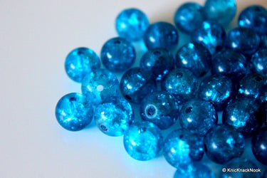 12 mm Turquoise Crackle Glass Beads x 10